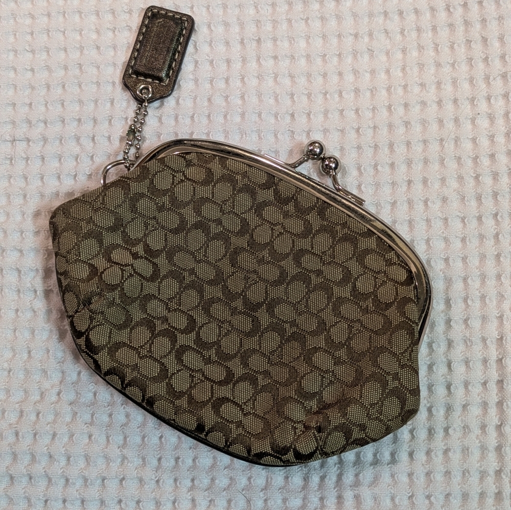 Coach Signature Brown and Tan Coin Pouch